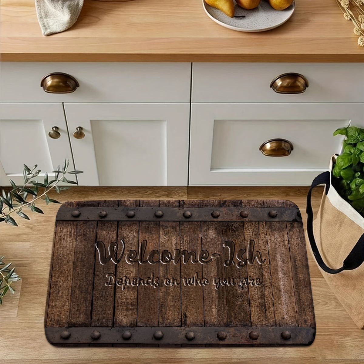 Rustic Welcome Mat Anti-Slip Easy to Clean Farmhouse Rug for Entryway