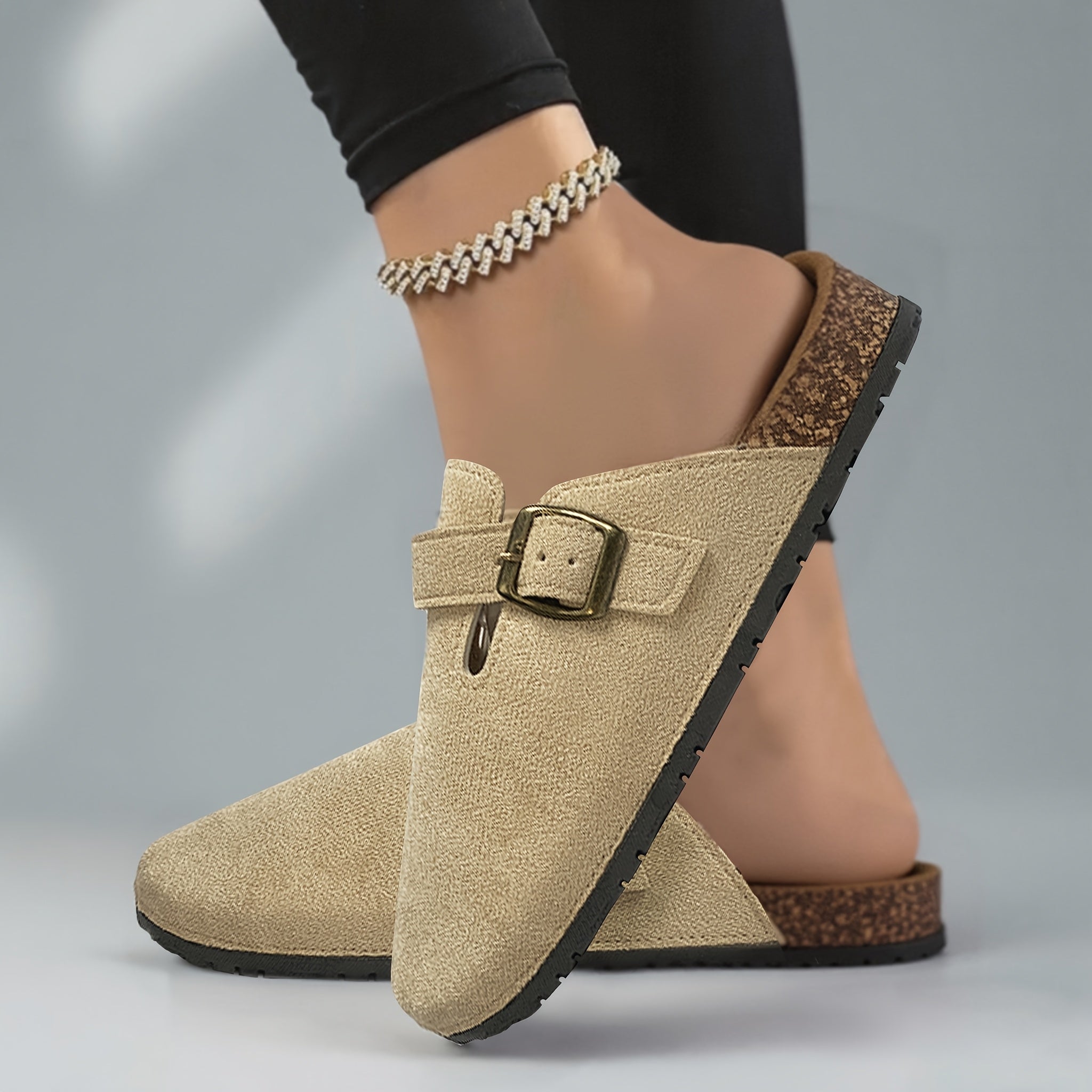 Women's Faux Fur Mules Shoes Casual Summer Slip-On Beige Comfort