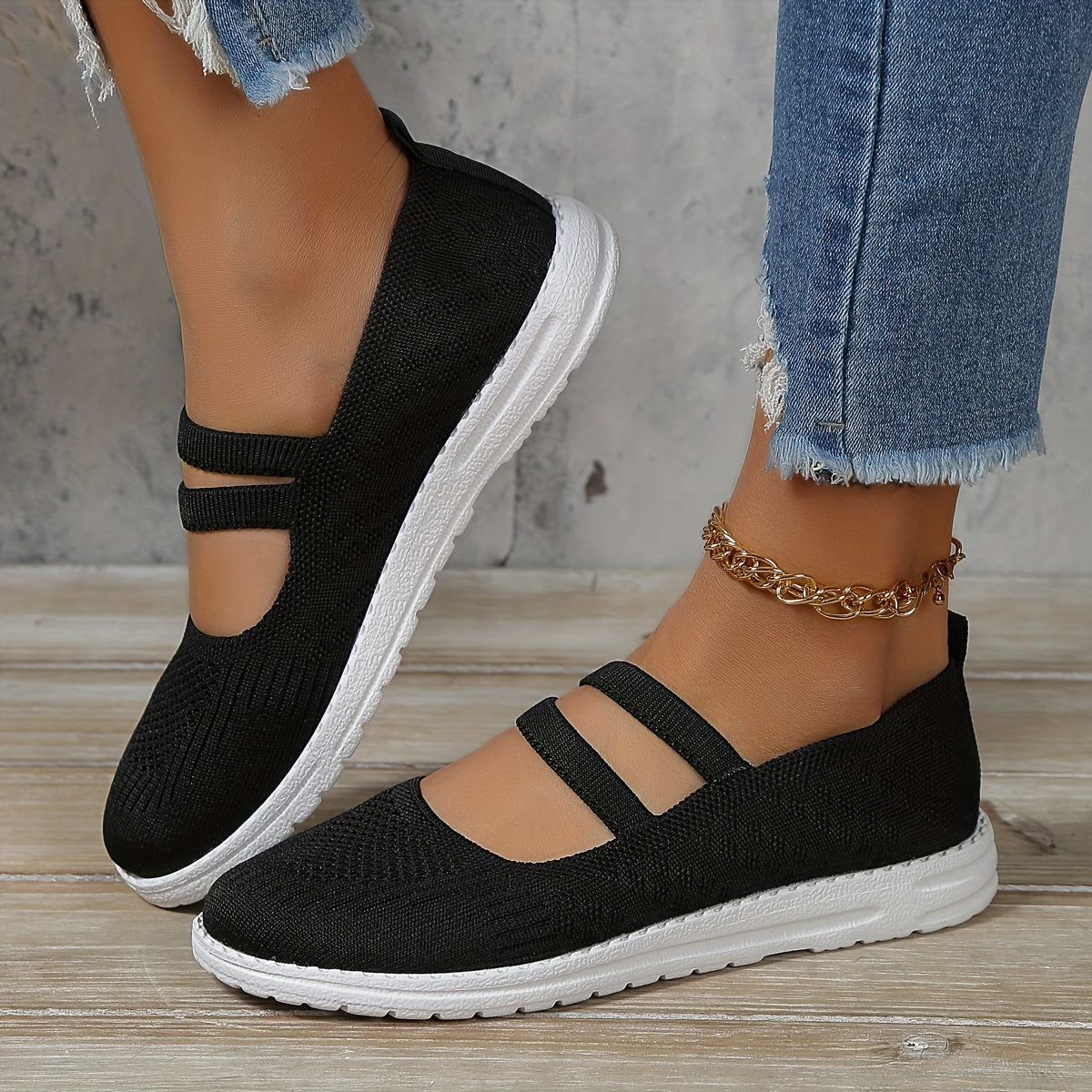 Women's Knitted Sneakers Ankle Band Lightweight Slip-On Walking Shoes