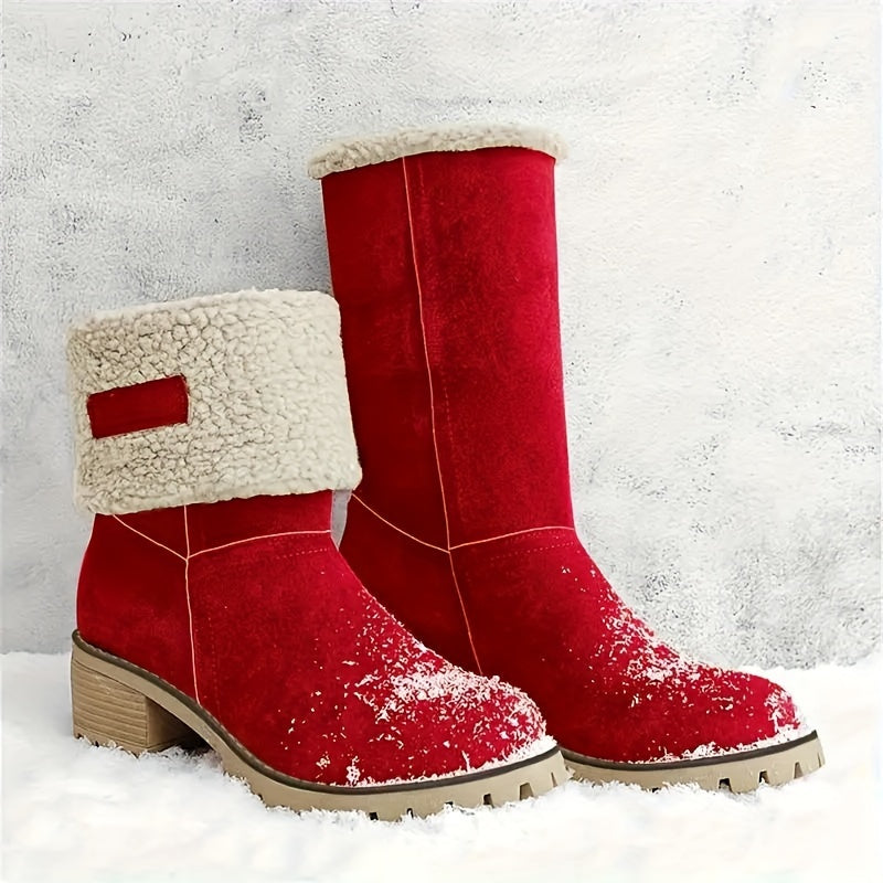 Women's Winter Ankle Boots Fleece-Lined Mid-Calf Slip-On | Warm Fabric, Rubber Sole