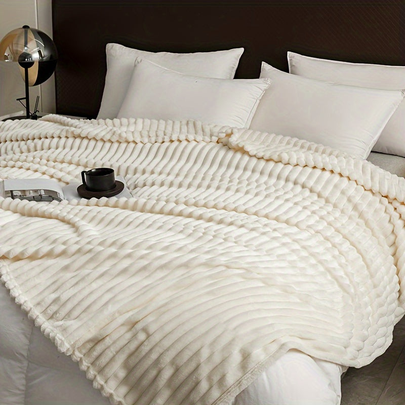 Manta de felpa con rayas Wave Stripe blanca para todas las estaciones, suave y acogedora