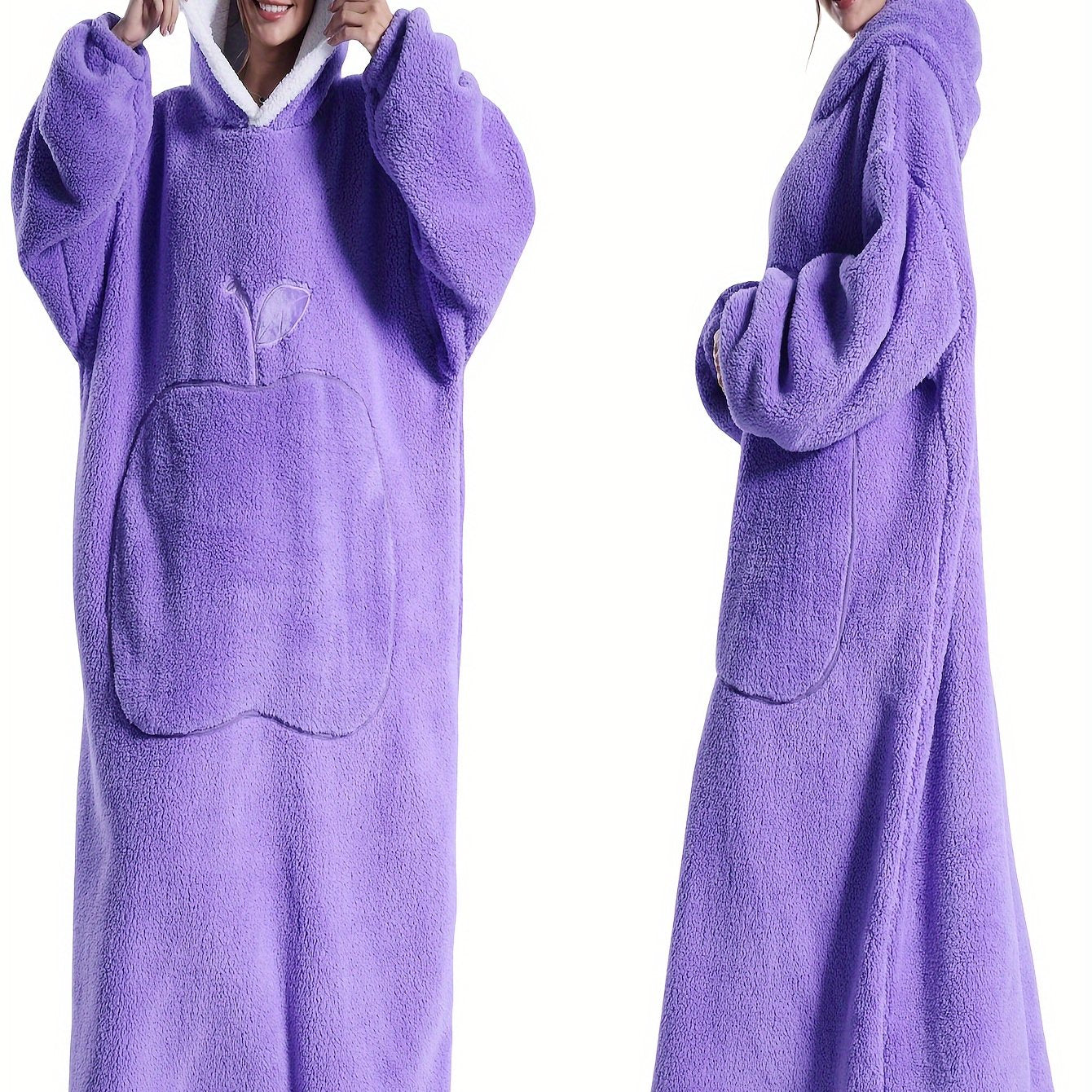 Women's Fleece Hooded Robe Pink Lounge Casual Winter Indoor Outdoor