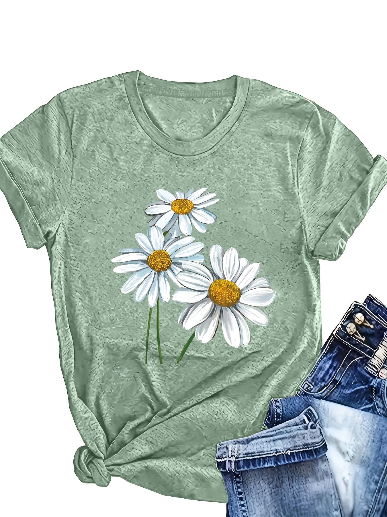 Women's Summer Floral Print T-Shirt Soft Pink Short Sleeve Breathable Top