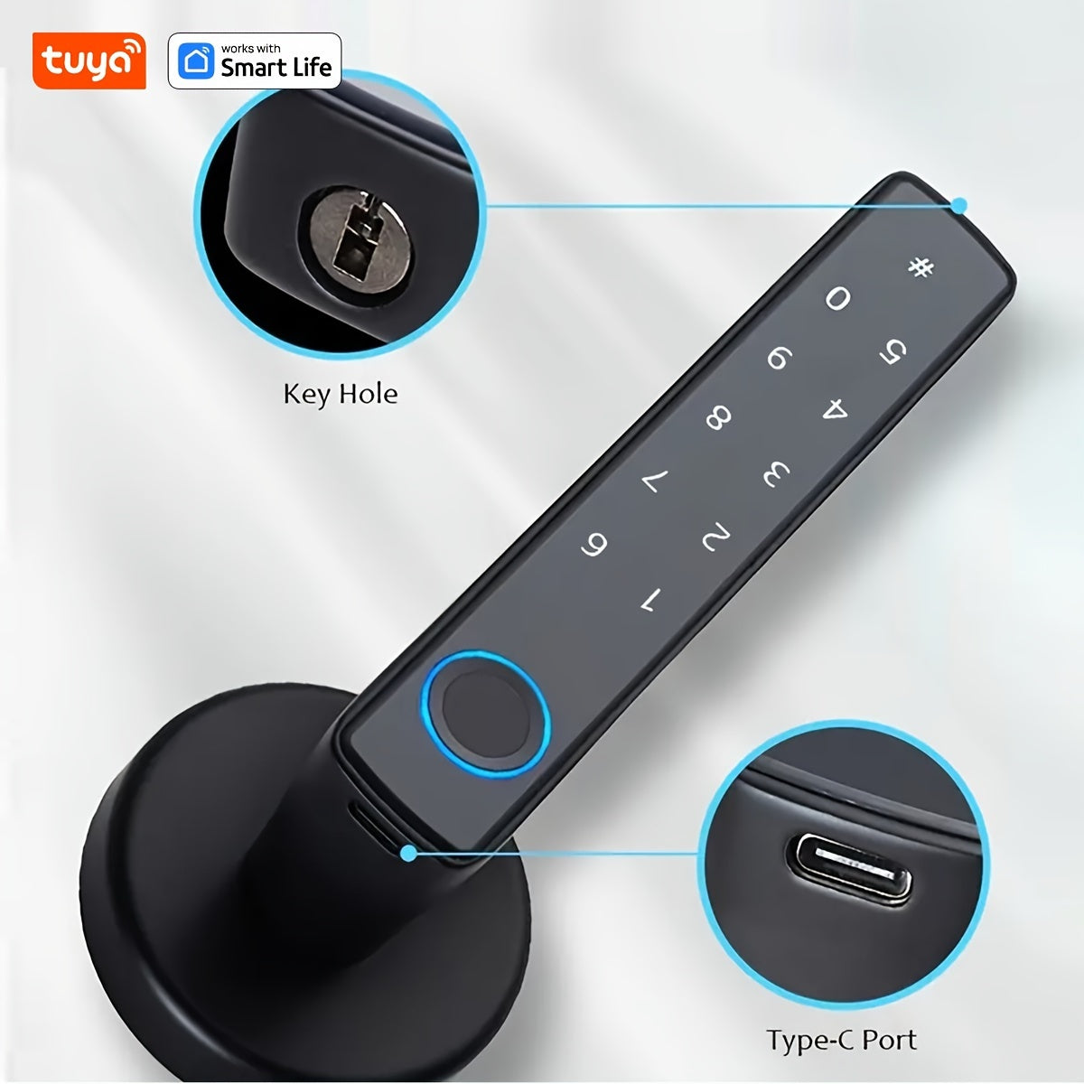 Black Wireless Smart Fingerprint Password Door Lock with US Standard and 4 Unlocking Methods