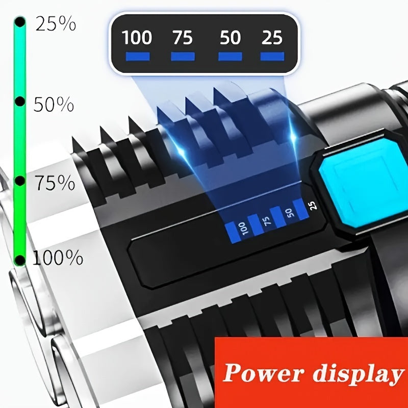 Anyice Ultra-Yorqin LED Favqulodda Chiroq, USB-C Qayta Zaryadlanadigan Batareya, 4 Rejim, 800mAh, Polirovka Qilingan Yuzasi, Raqamli Ko'rsatkich - Tashqi Sarguzashtlar Uchun Ideal.