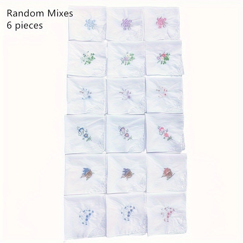 White Embroidered Flower Cotton Square Scarves Pack of 6 12 or 18