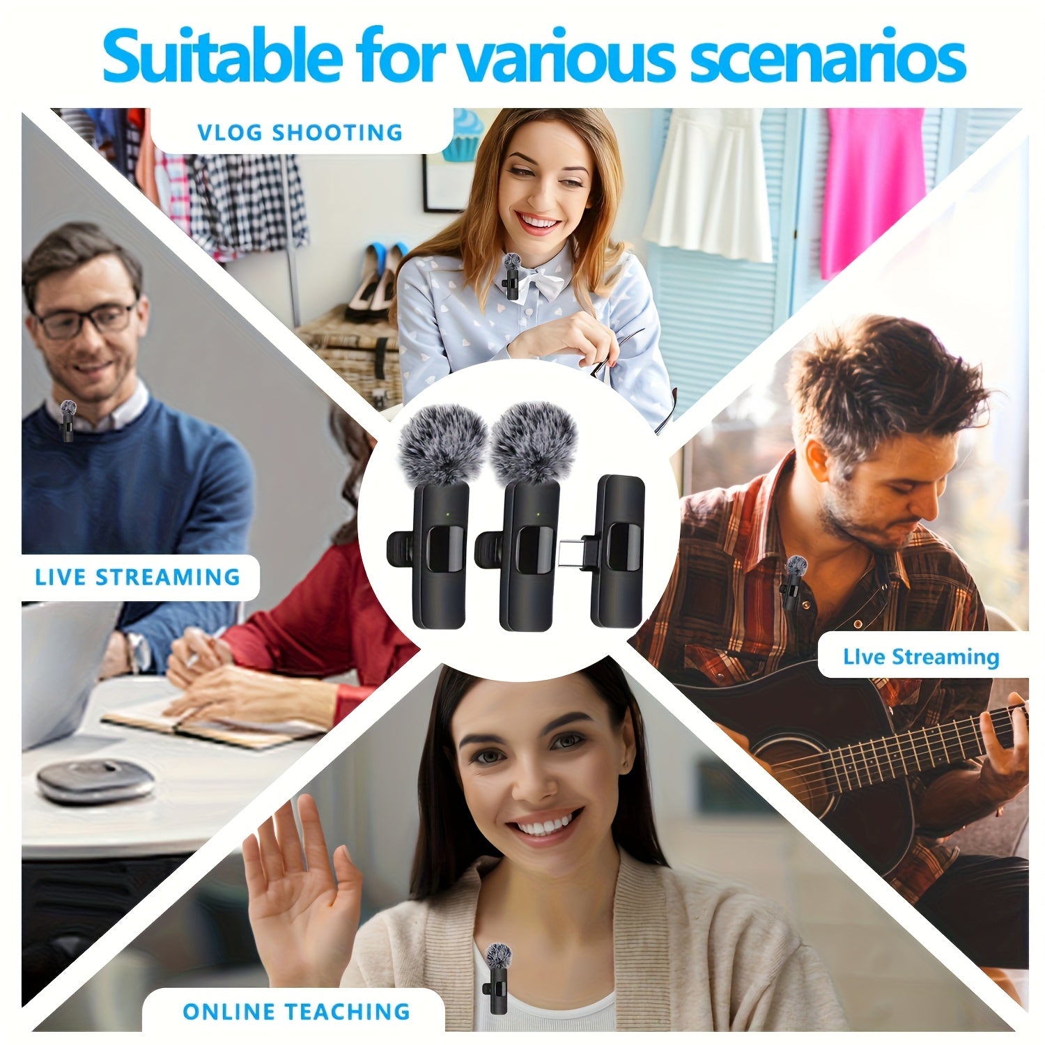 Wireless Lavalier Microphone for iPhone, Android, USB-C for Recording and Streaming