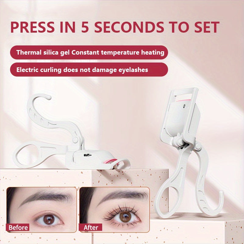 USB Rechargeable Electric Eyelash Curler with Silicone Clip White Pink Long-Lasting Safe