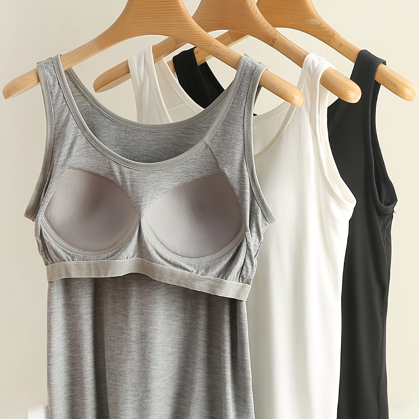 Women's Plus Size Yoga Tank Tops 2-in-1 with Built-In Bra Gray Black White
