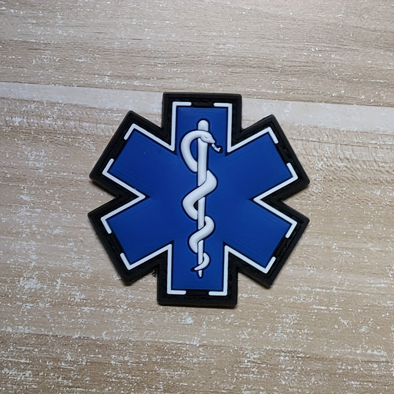 PVC Rubber Paramedic Badge with Star of Life for First Aid and Backpack Attachment