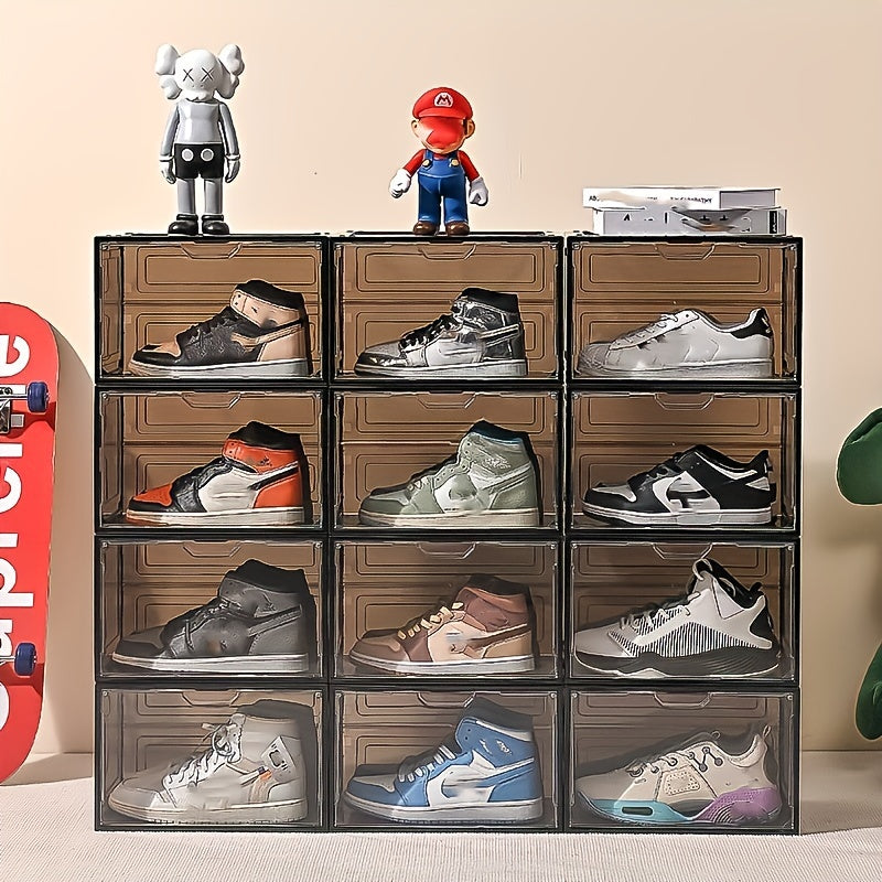 6-Pack Clear Plastic Shoe Organizer Waterproof Stackable with Magnetic Closure