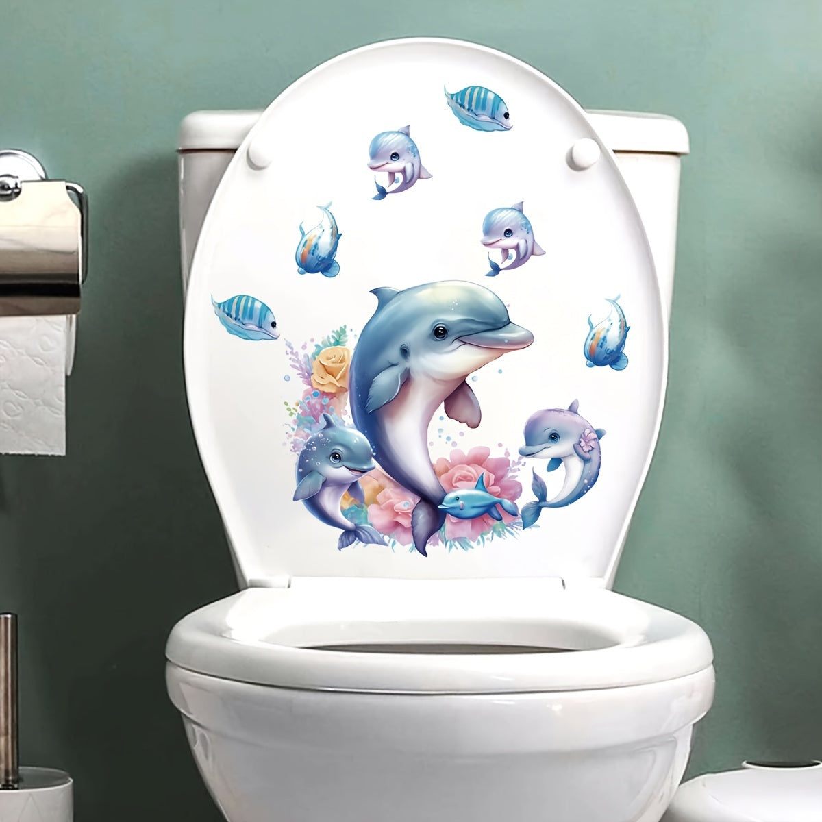 Toilet Sticker Set with Lid, Tank, and Wall Decals for Bathroom Decor