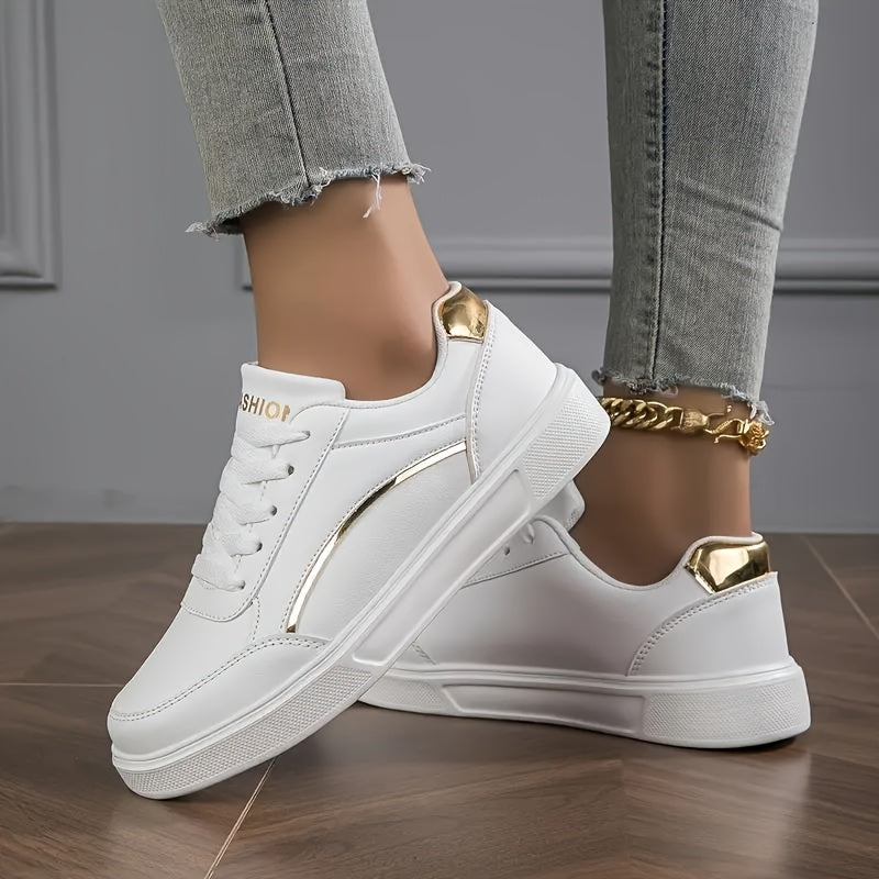 Women White Casual Sneakers Lightweight Lace-Up All-Season Athletic Shoes