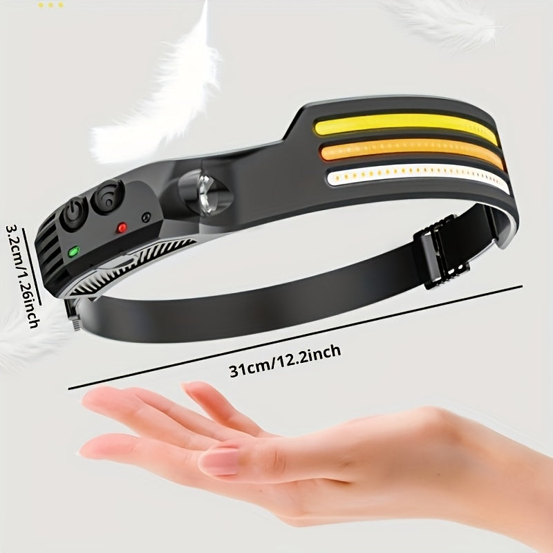 USB Rechargeable LED Headlamp with Motion Sensor for Camping Hiking Running and Fishing