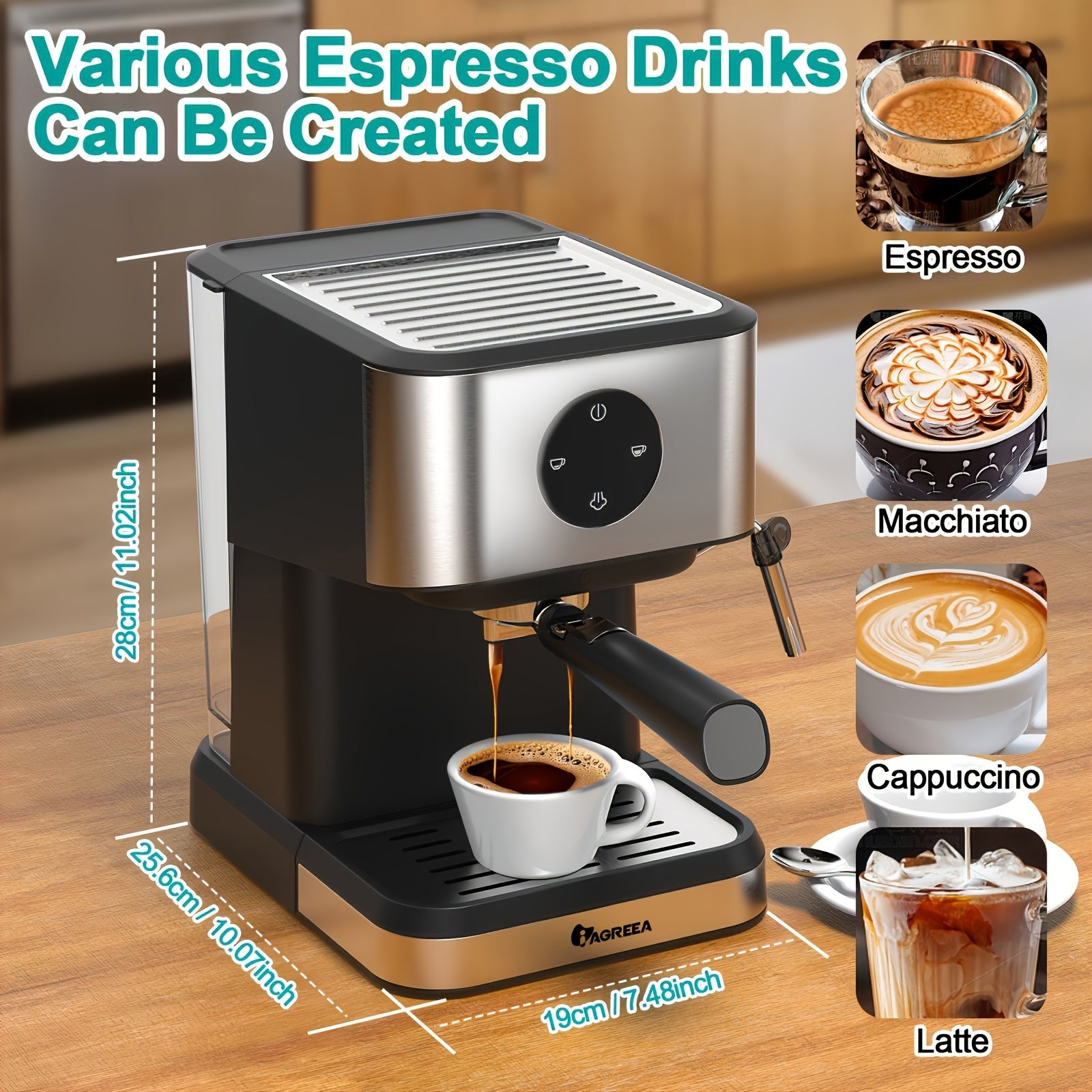 Italian Espresso Machine 20Bar 1.5L Digital Touch Screen Stainless Steel Home Office