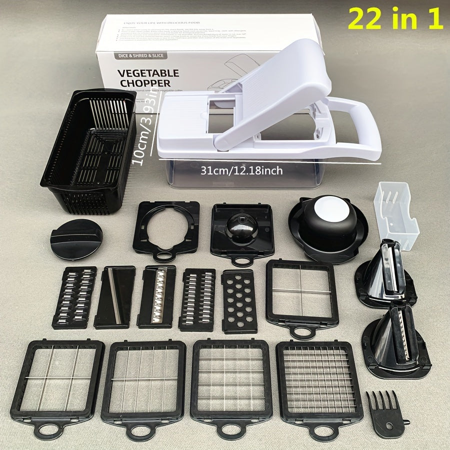 22-In-1 Vegetable Chopper with 12 Blades Slicer Dicer and Strainer