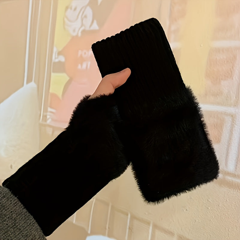 Soft Knit Fingerless Gloves for Women with Elastic Wrist for Cold Weather