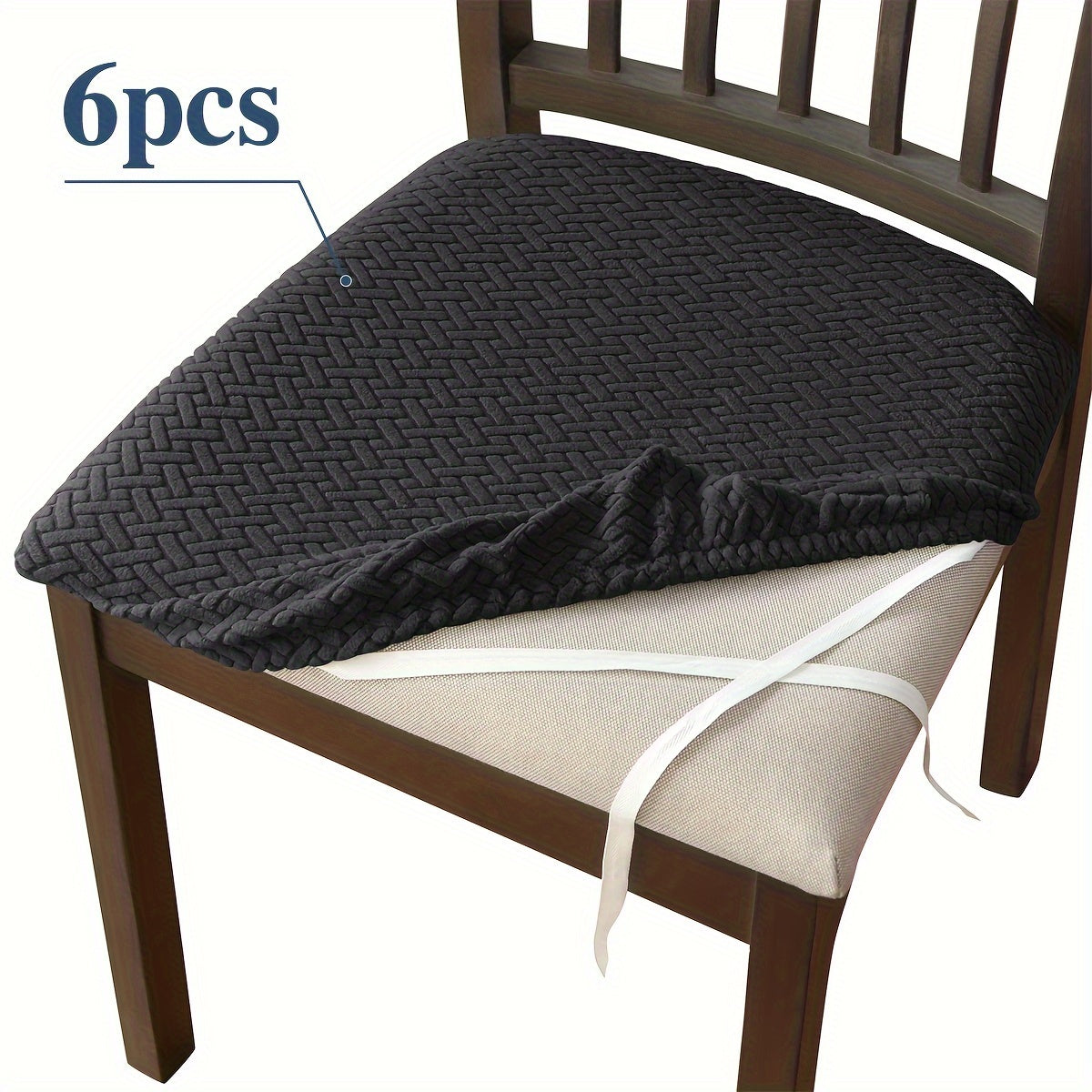 4/6 dona cho‘ziluvchan ovqatlanish stoli kreslolarining o‘rindiq qoplamalari, elastik moslash, bog‘lashlar, mashina yuviladigan