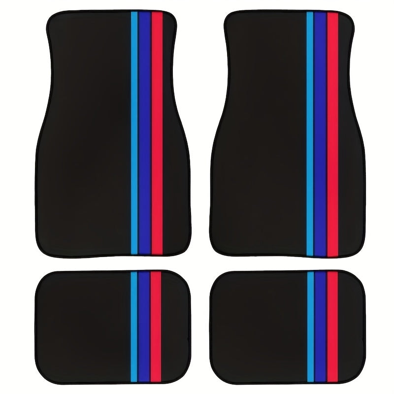Universal Car Mats Blue and Red Striped Polyester Durable Interior Protection