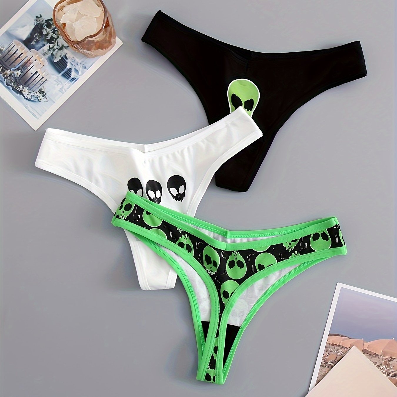 Women's Thongs with Skull Print Soft Stretchy Lingerie