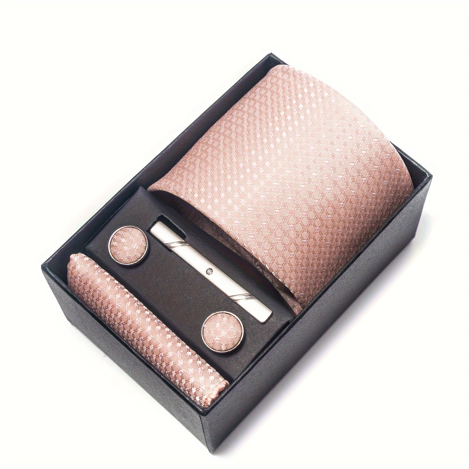 Men's Blue Tie Set with Pocket Square Cufflinks and Tie Clip for Weddings and Occasions