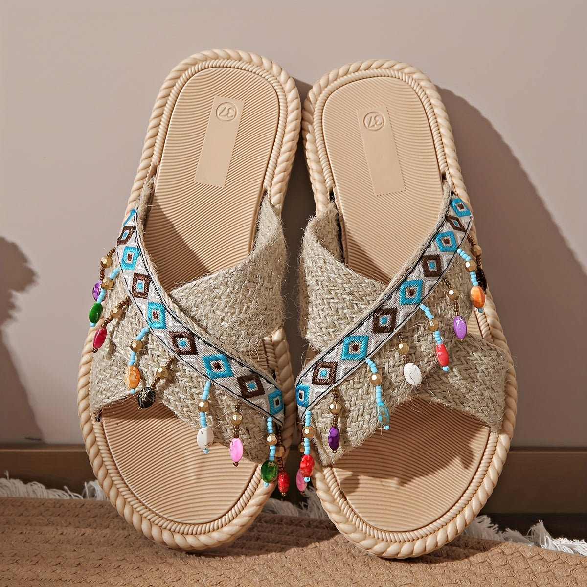 Women's Ethnic Flat Sandals Summer Slip-Resistant Durable Large Sizes