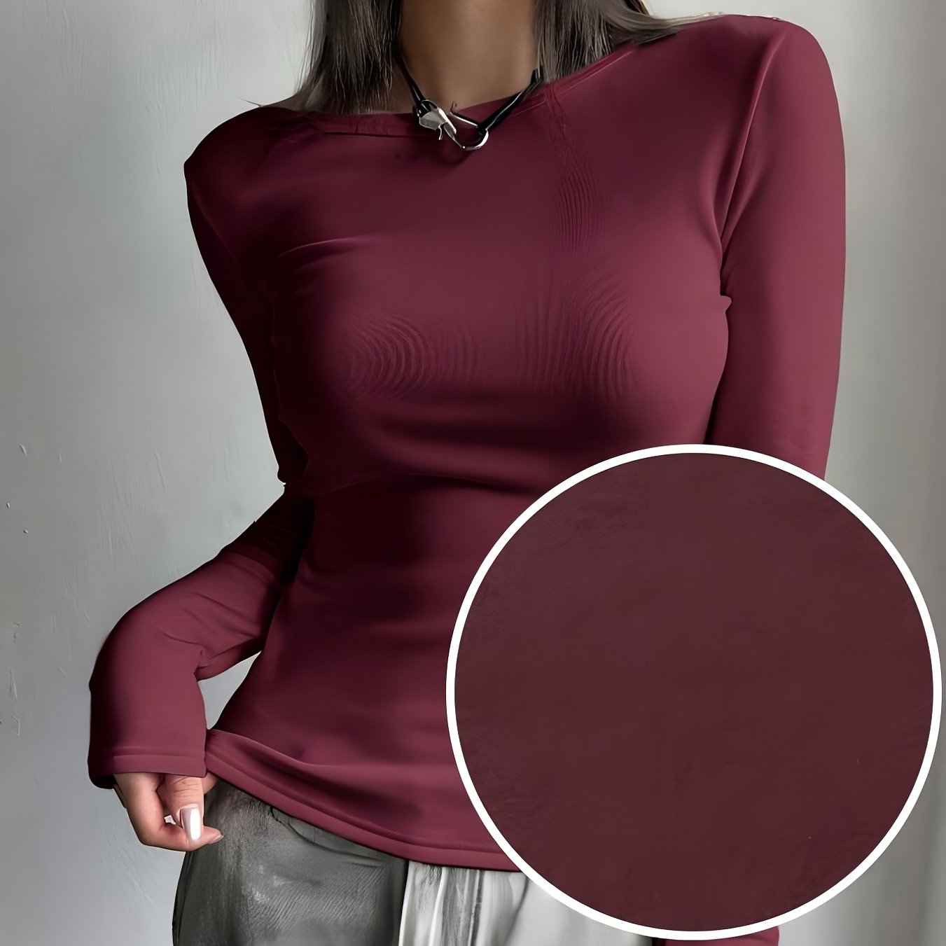Women's Long Sleeve Crew Neck Top Solid Color Fall Winter Polyester Elastane Stretch Fabric