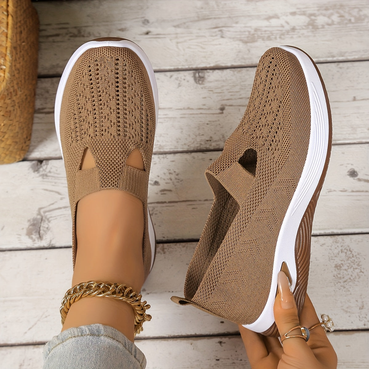 Женские дышащие вязаные плоские туфли casual лоферы с мягкой подошвой
