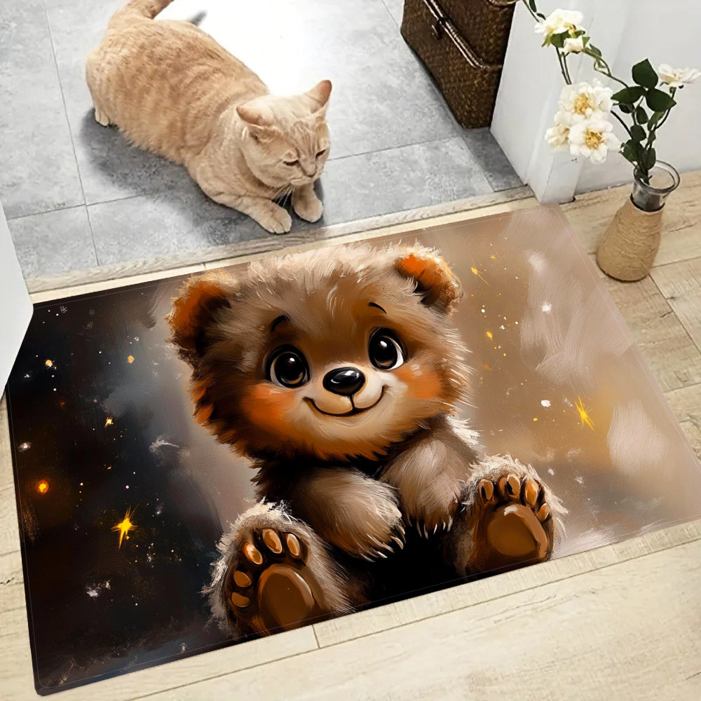 Sevimli Teddy Bear dizayni oshxona matosi - 100% polyesterdan tayyorlangan, namni o'zlashtiradi va mashinada yuvish mumkin | Kir yuvish xonasi, hammom, kirish joyi bezaklari va sirpanmaydigan oshxona gilami uchun ideal