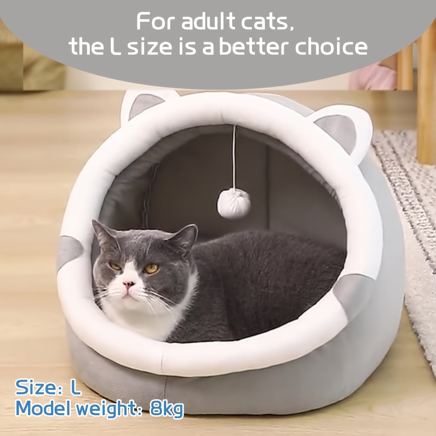 Convertible Grey Cat Ear Pet Bed for Small to Medium Cats and Dogs All-Season Indoor Lounge