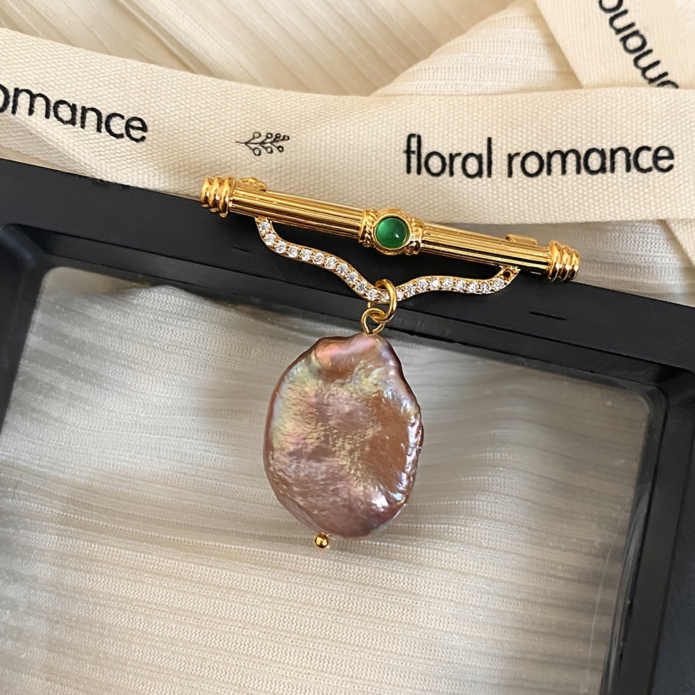 Broche de cobre vintage con perlas de agua dulce moradas para bodas y uso diario
