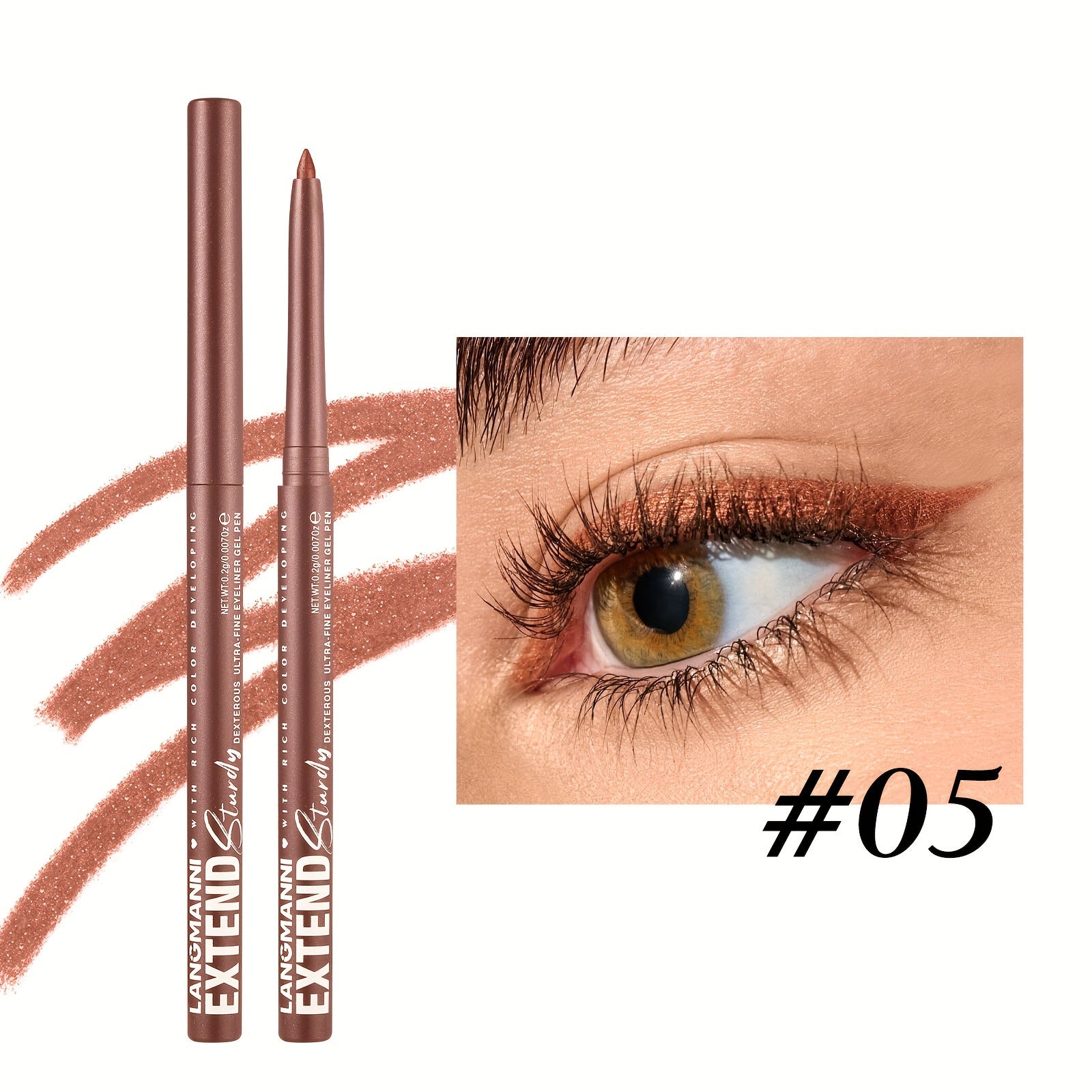 Women Eyeliner Gel Pen 12 Colors Long-Lasting Waterproof Smudge-Proof Brown