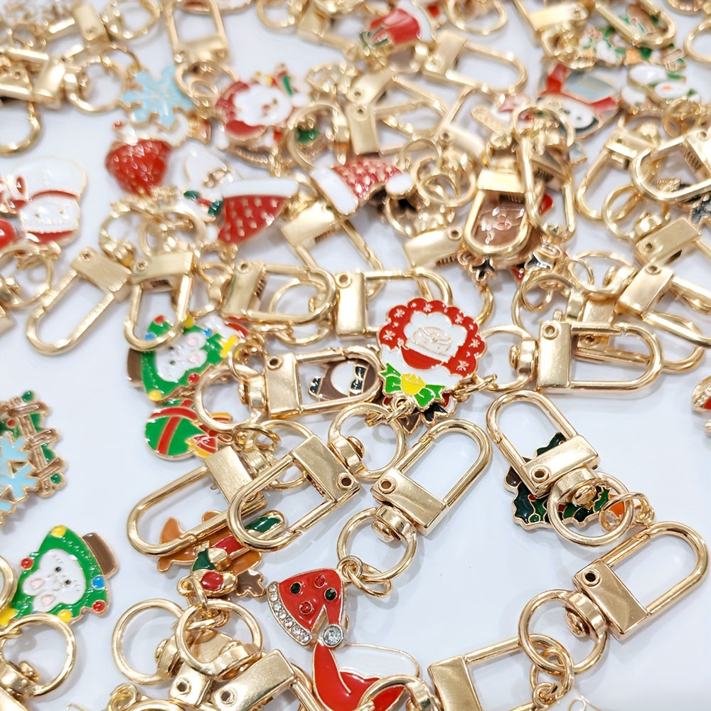 Set of 25 Cartoon Alloy Christmas Keychains with Assorted Styles and Climbing Buckle