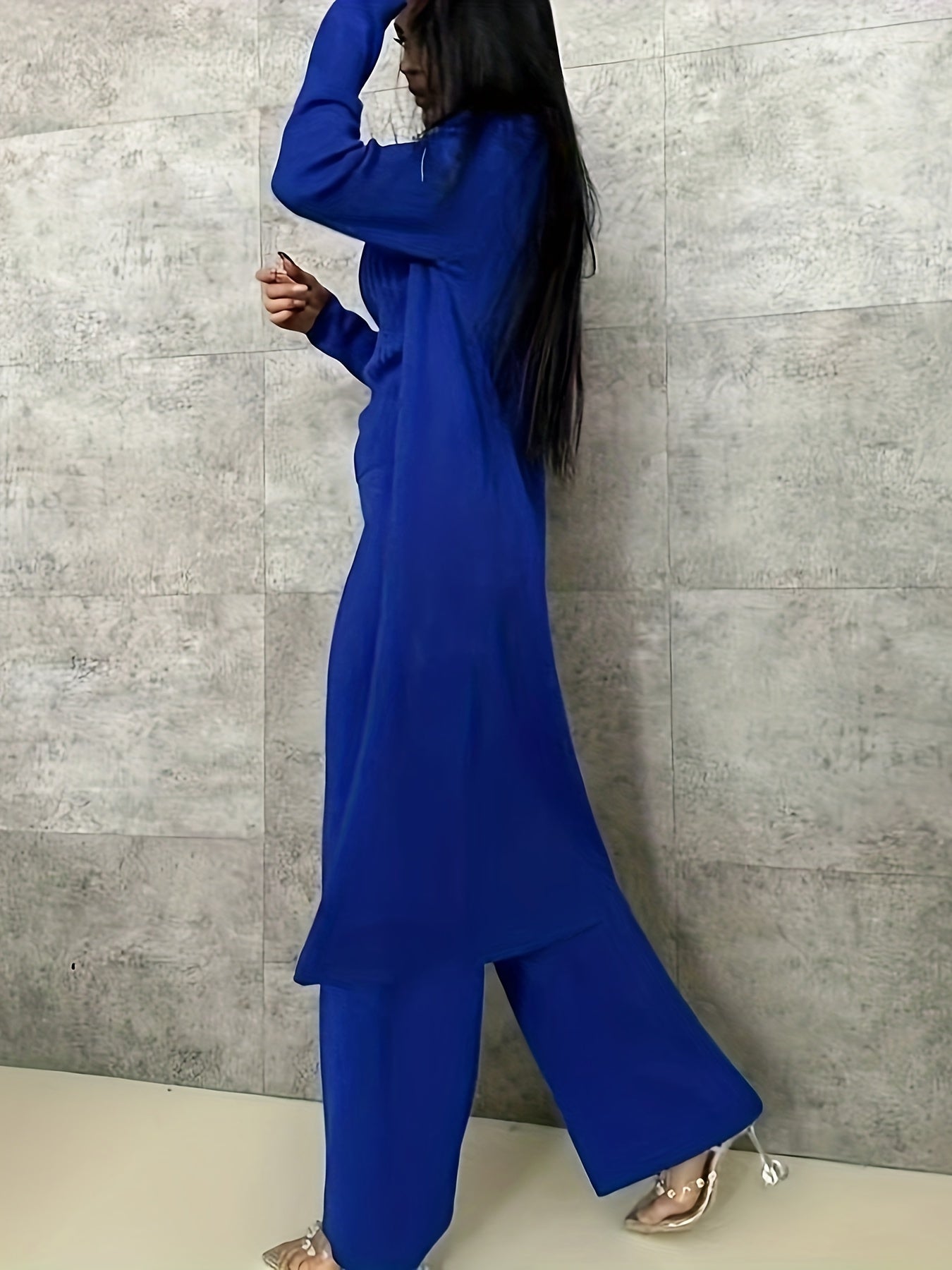 Women's Knit Set with Wide-Leg Pants Cardigan and Turtleneck Fall Winter 2024