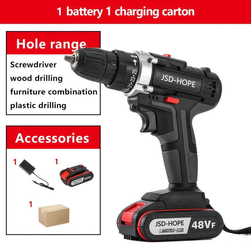 Cordless Impact Drill Driver Kit 48V Lithium Battery Charger US Plug
