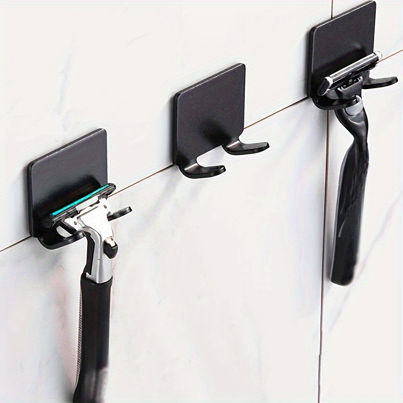 Bathroom Organization Set 3-Piece Self-Adhesive Razor Holder Towel Hooks No Drilling