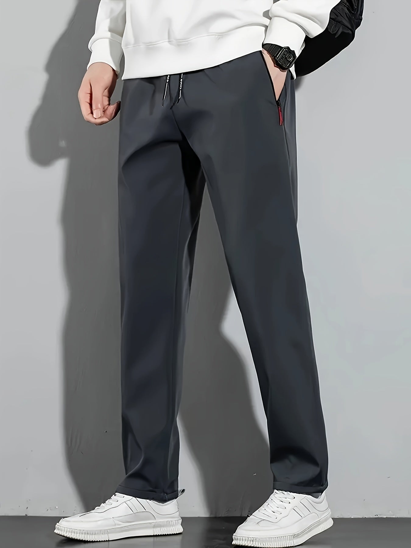 Men's Navy Blue Casual Drawstring Pants Lightweight Polyester Joggers for Summer Outdoor Activities