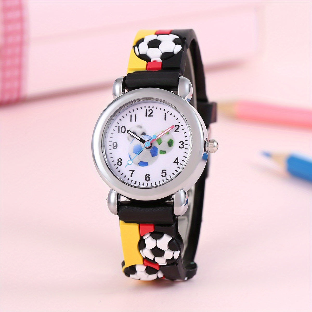 Children's Cartoon Football Watch for Kids, Silicone Strap, Non-Waterproof, Battery Powered