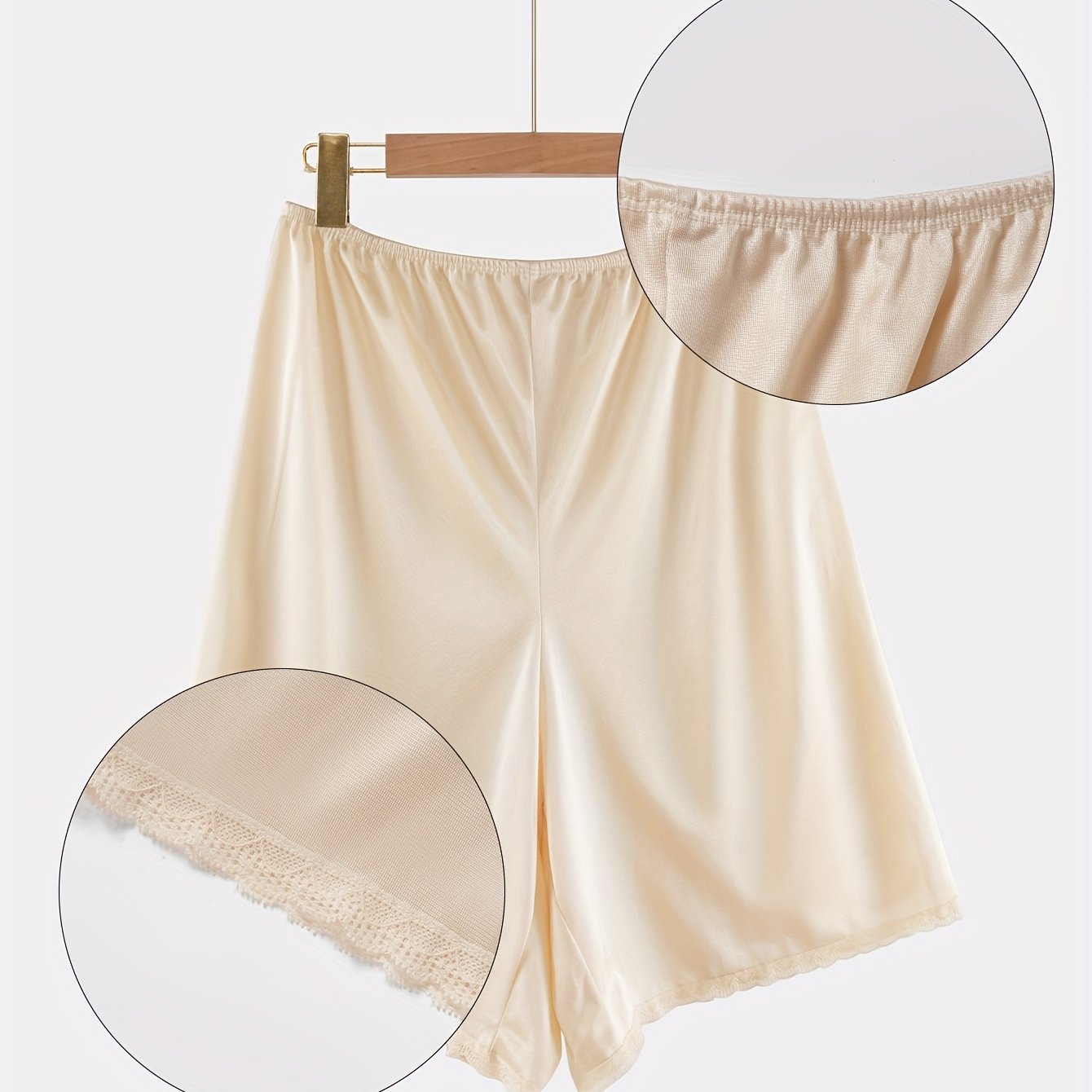 Pantalones de dormir para mujer de poliéster suave, beige, con encaje, talla grande, cómodos