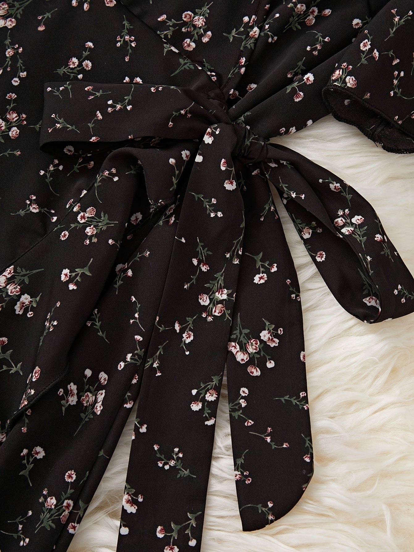 Floral Print Surplice Neck Dress with Tie Waist Ruffle Hem for Women