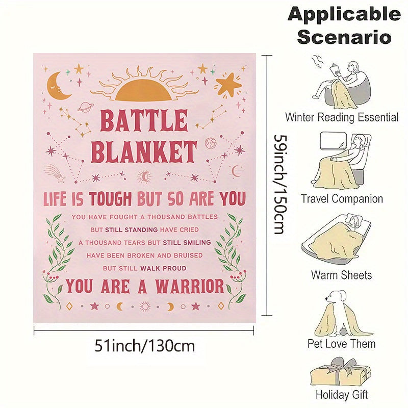 Women's Flannel Cancer Care Blanket with Uplifting Quotes for Chemo and Healing