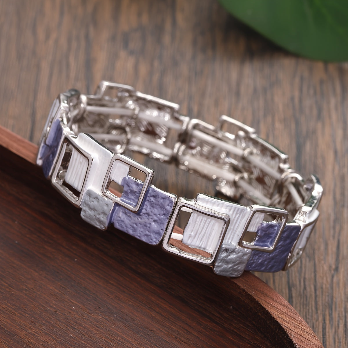 Zinc Alloy Geometric Square Bracelet Unisex Vintage Style Flexible Band