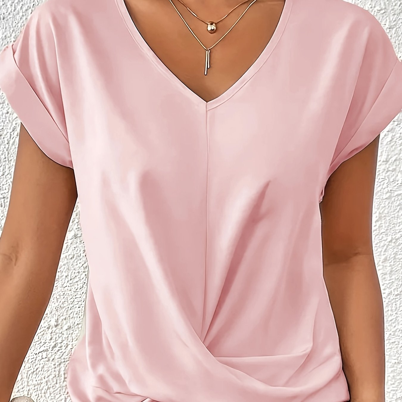 Plus Size V-Neck T-Shirt for Women Short Sleeve Black Polyester Casual Top