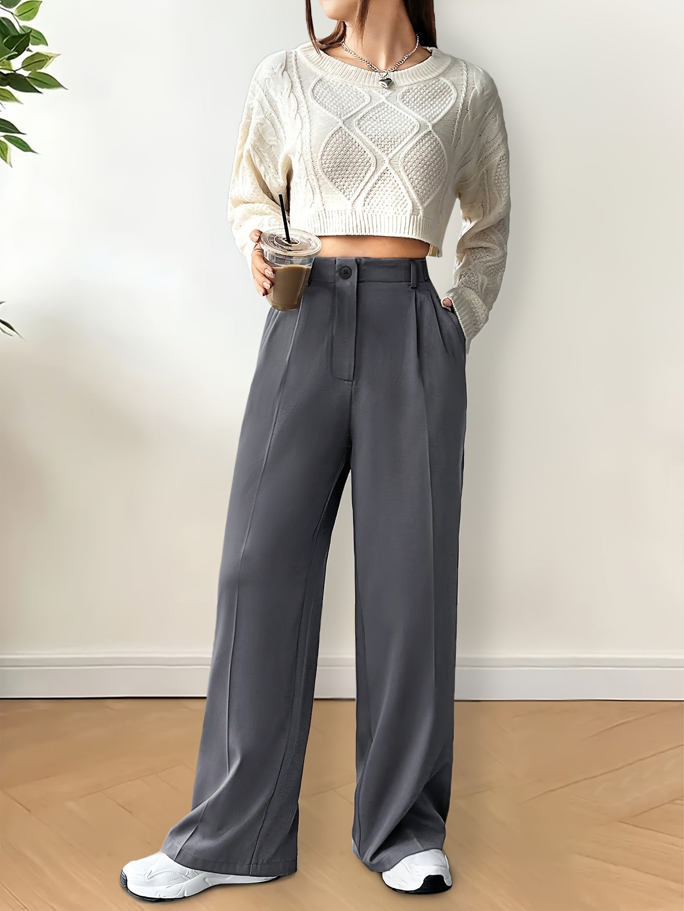 Women's Wide Leg Suit Pants Solid Color Acetate Long Length Spring Summer Fall Elegant