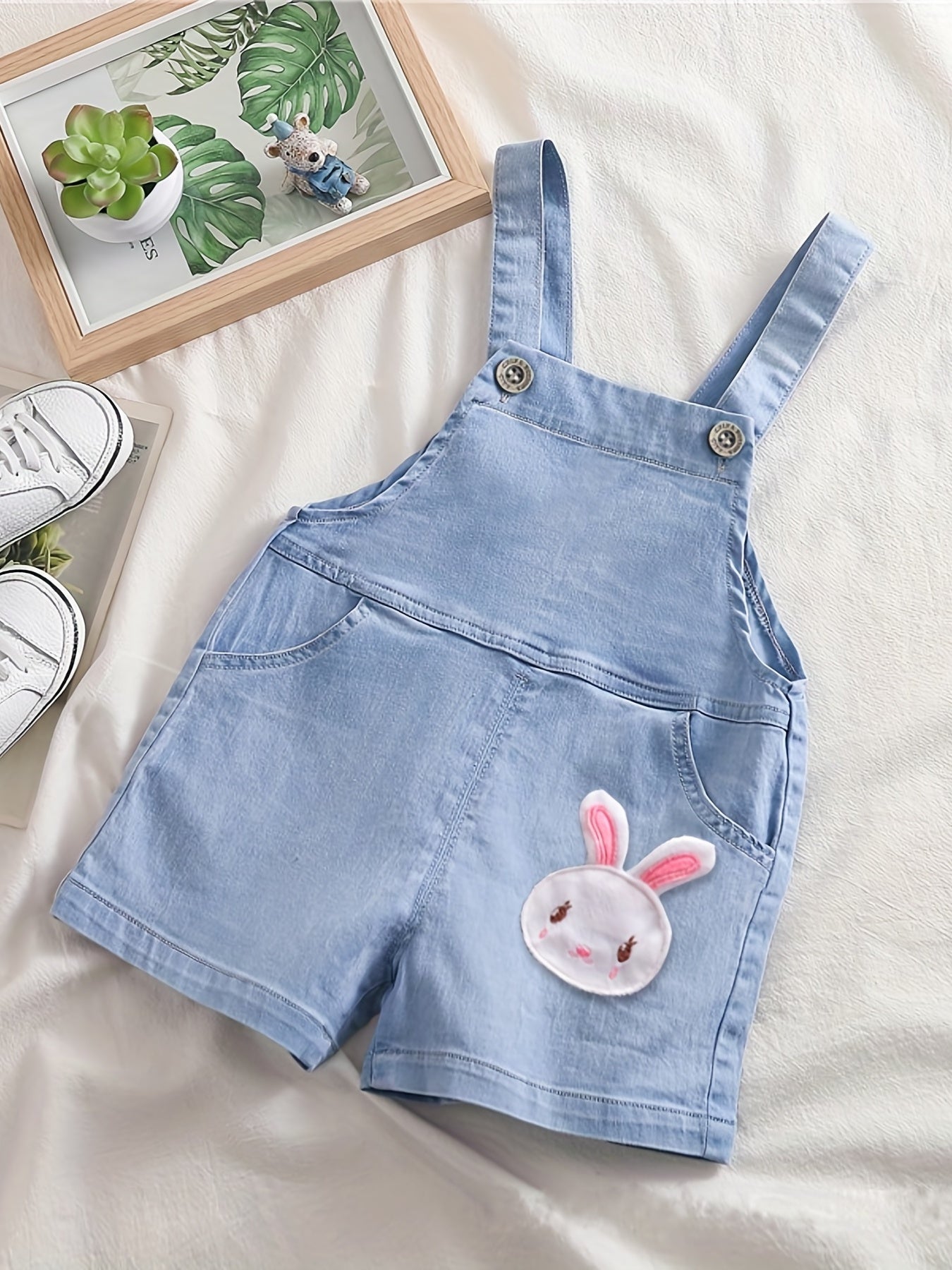 Toddler Girl Bunny Overalls Cotton Blend Summer Cute Denim Jumpsuit