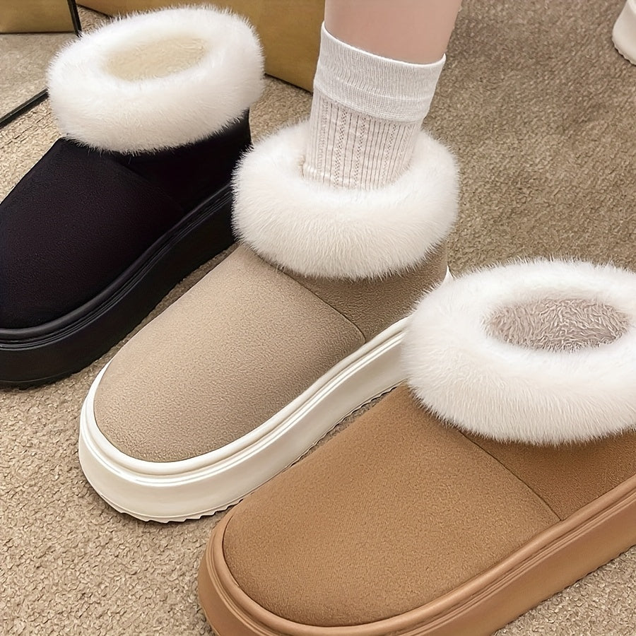 Women's Winter Slip-On Boots Soft Fabric Faux Fur Black Brown