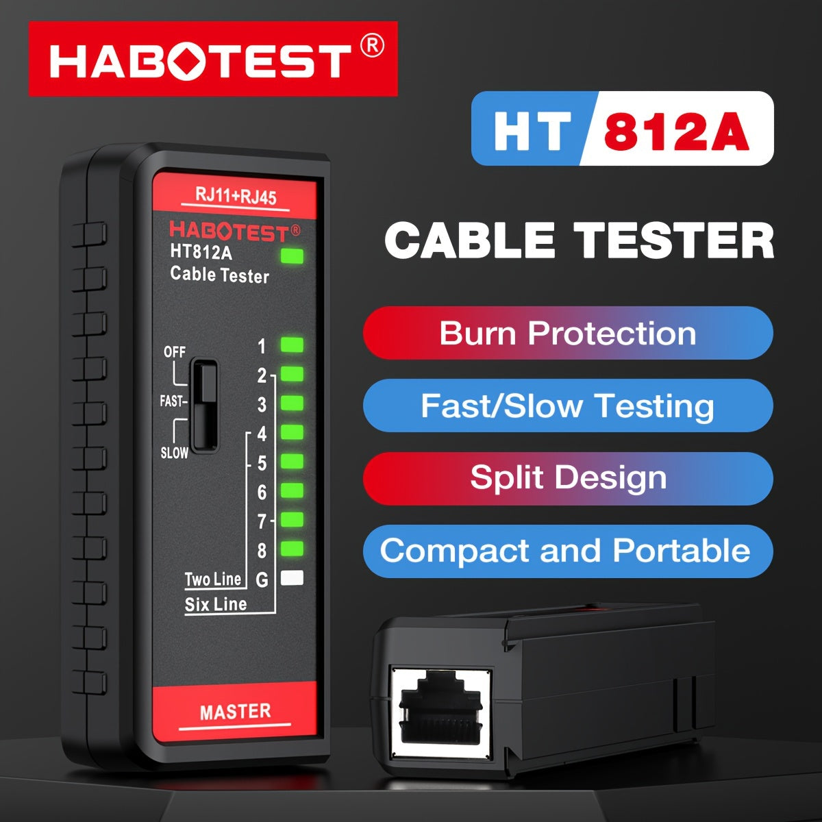 Network Cable Tester for RJ45 RJ11 RJ12 CAT5 CAT5E CAT6 CAT6A Continuity Testing