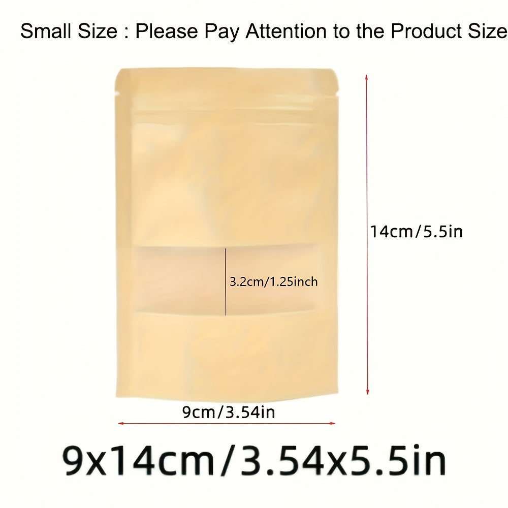 60 Kraft qog'oz sumkalar, qayta ishlatiladigan yopish zipperslari, shaffof oynalar, oson yirtiladigan U-shaklidagi dizayn bilan