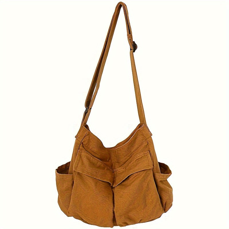 Vintage Canvas Crossbody Bag with Multiple Pockets for Casual Travel