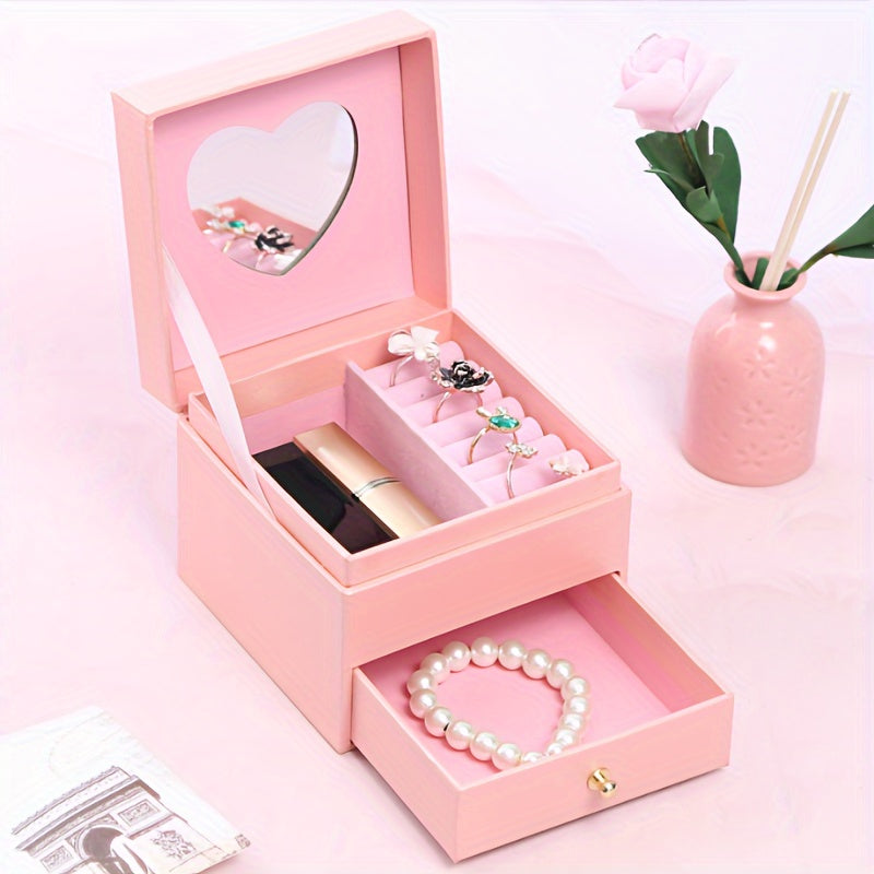 Jewelry Storage Box for Women with Drawer for Rings Earrings and Necklaces
